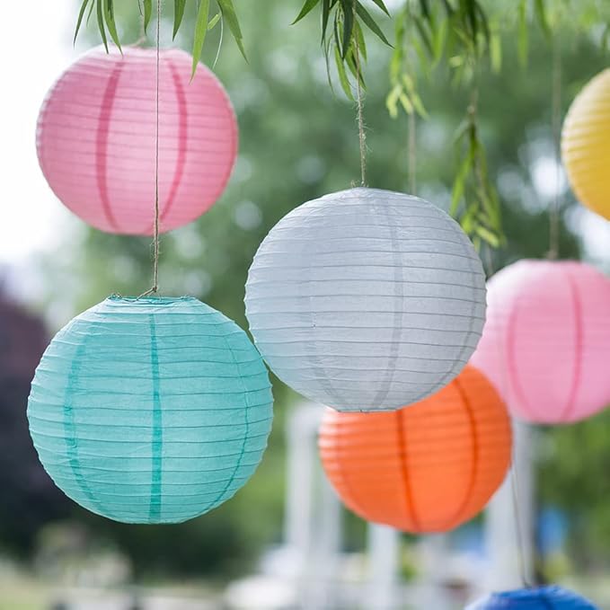 Foclover White Paper Lanterns 12 Pcs 14" Chinese Round Paper Hanging Decorations Ball Lanterns Lamps for Home Decorations, Parties, Birthdays and Weddings