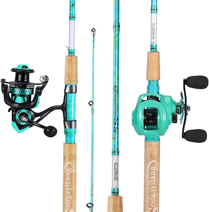 Sougayilang Fishing Rod and Reel Combo, 2-Piece 5-Foot 6-Inch Graphite & Fiberglass Rod, Durable and Strong, Quickset Anti-Reverse Fishing Reel (1Pack/2Pack)