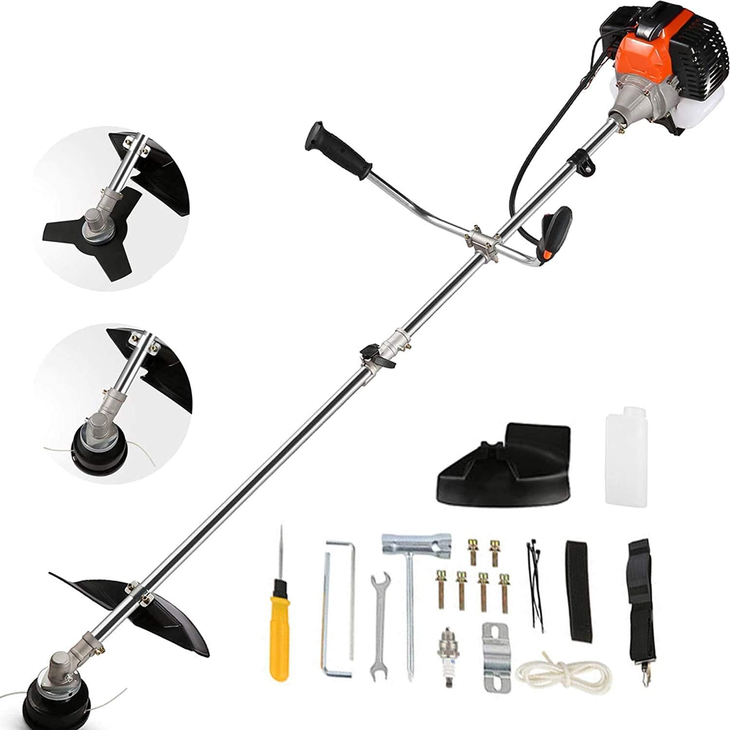 Weed Wacker String Trimmer, 42.7CC Cordless Grass Gas Powered Weed Wacker 2-in-1 Straight Shaft String Trimmer Brush Cutter with 2 Detachable Head for Grass/Heavy Bush