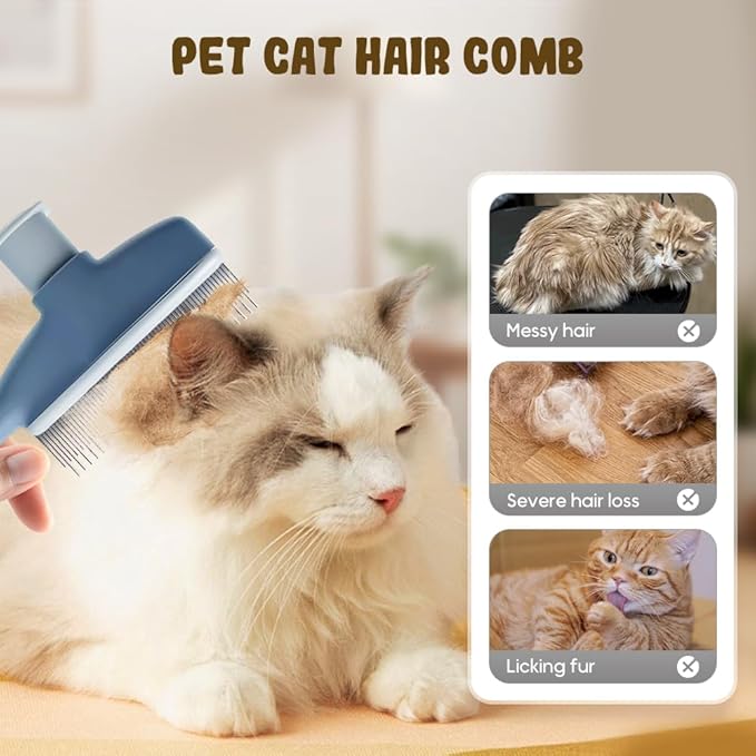 Pet Hair Removal Comb, 2025 New Flea Comb, Multifunctional Grooming Brush for Home Use, Portable Shedding Brush for Pet Owners (Blue)