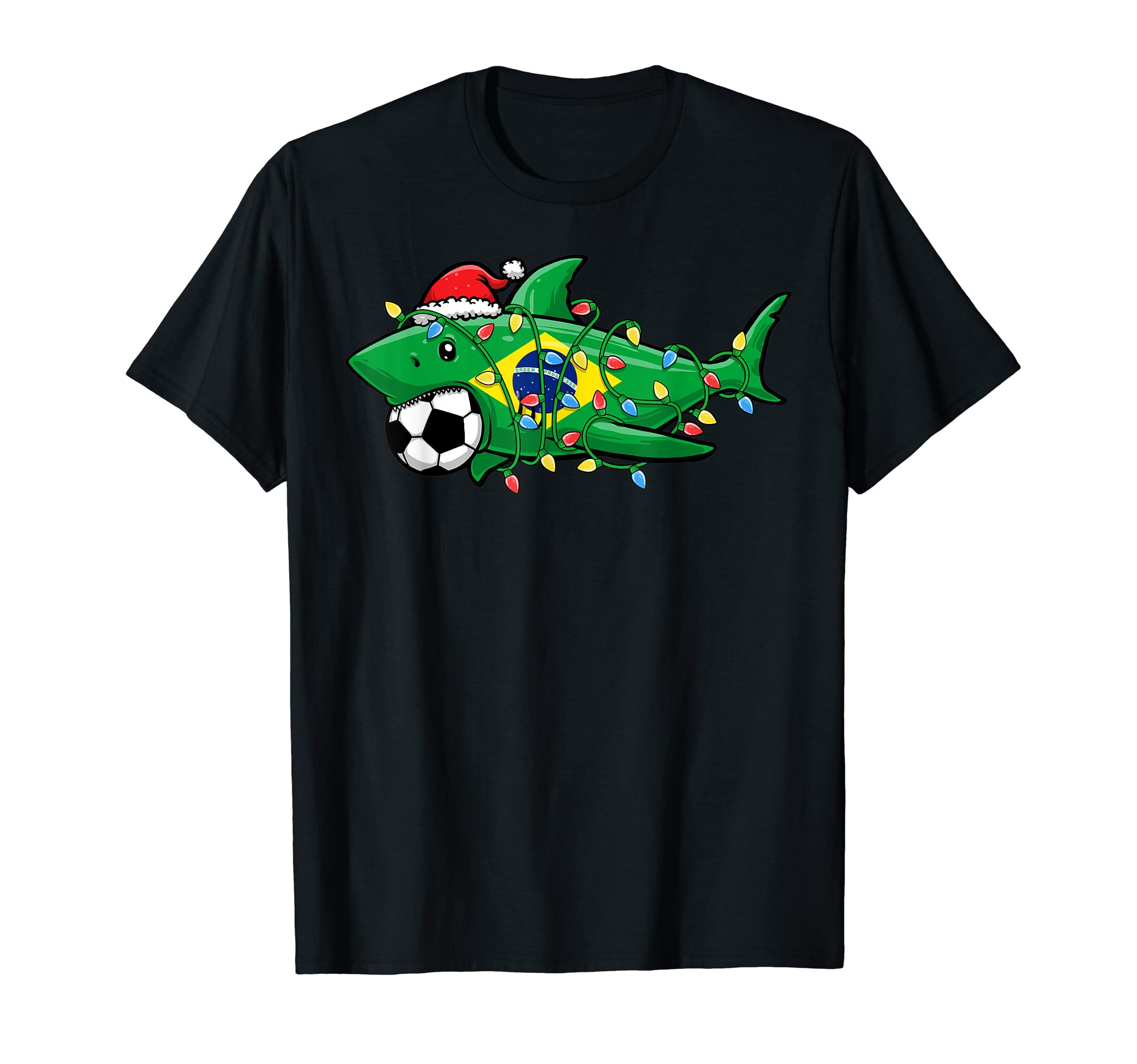 Santa Shark Soccer Football Lights T-Shirt - Unique Graphic Men Women