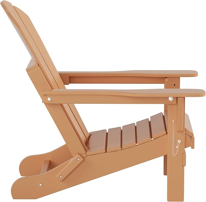 WO Home Furniture Adirondack Chair Table Set of 2 PCS Outdoor Folding Chair w Side Table Weather/UV Resistant for Lawn, Garden, Bon Fire, Balcony (Teak)