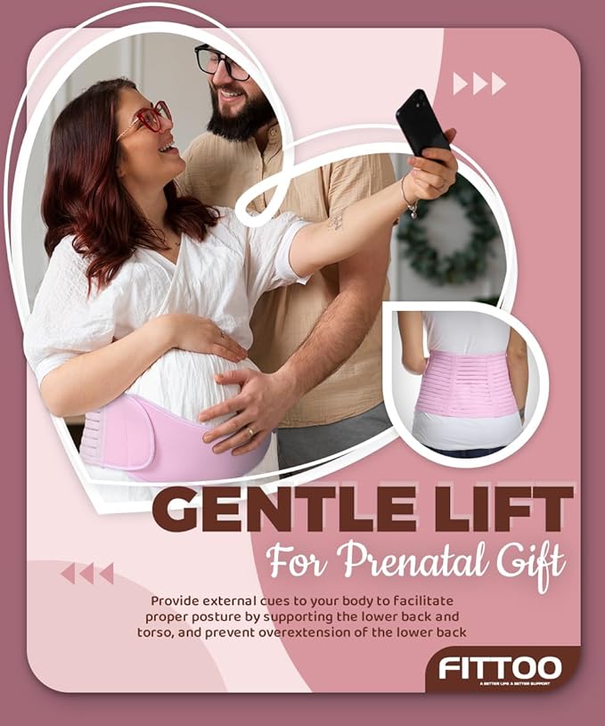 FITTOO Maternity Belt Back Support Belly Band Pregnancy Belt Support Brace Abdominal Binder Waist Support Black XXL