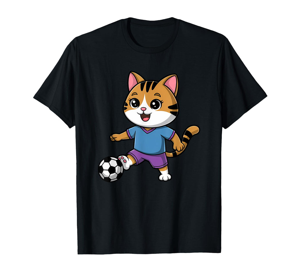 Intelligent Cat Playing Soccer Funny T-Shirt - Graphic Print Men Women