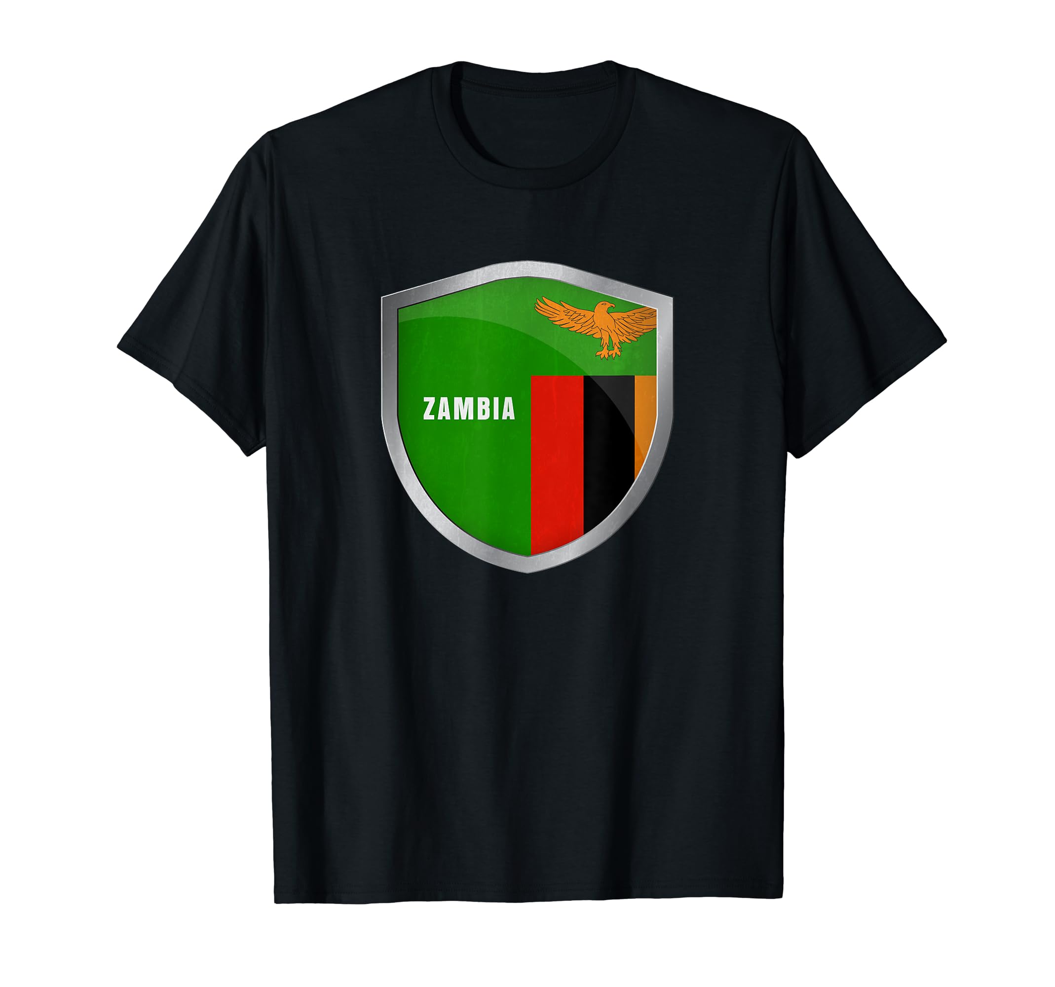 Zambia Flag Badge Soccer Fans Distressed T-Shirt - Aesthetic Graphic Unisex