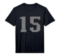 Checkered Sports Team Number 15 T-Shirt - Graphic Print for Adults