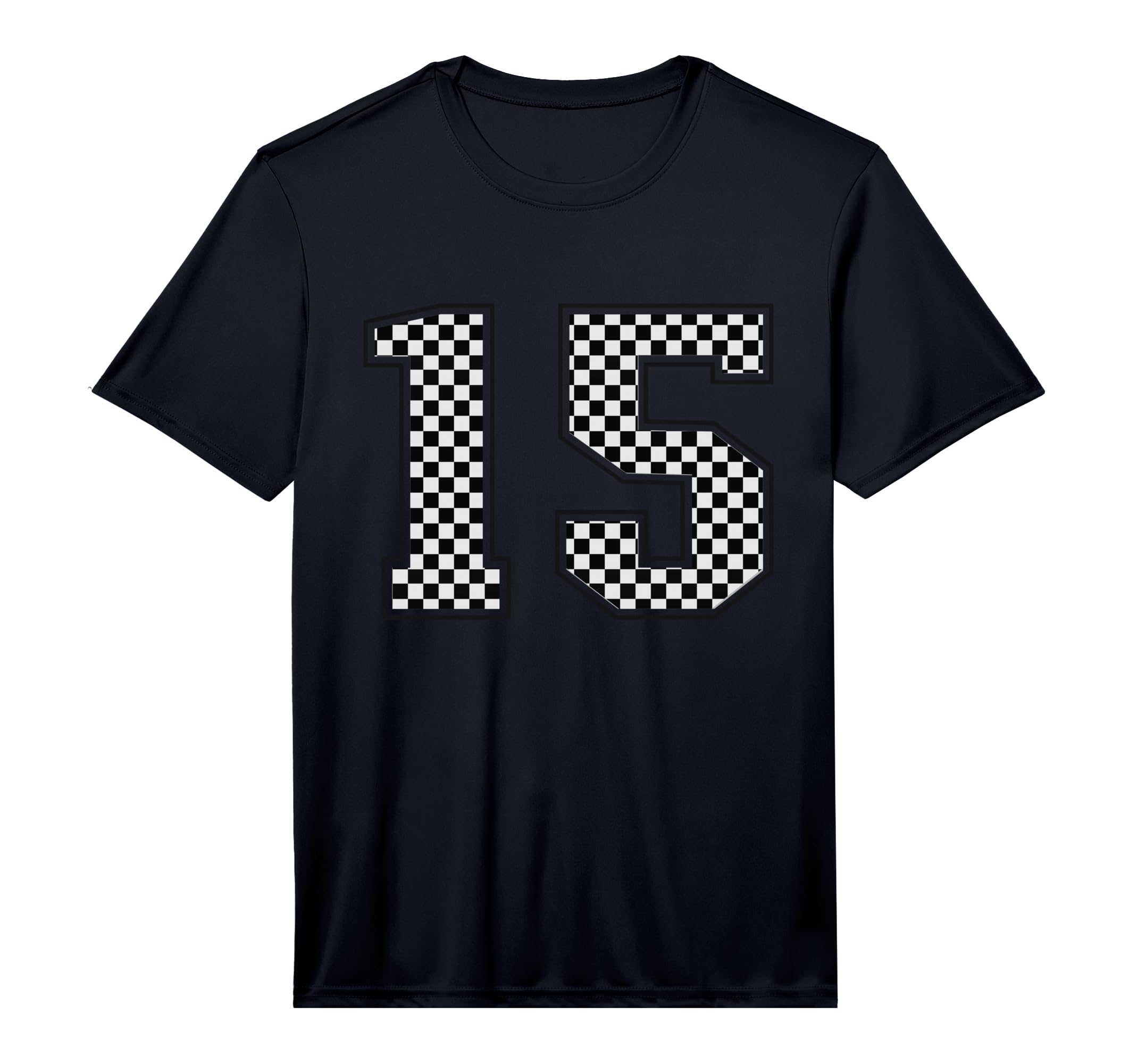 Checkered Sports Team Number 15 T-Shirt - Graphic Print for Adults
