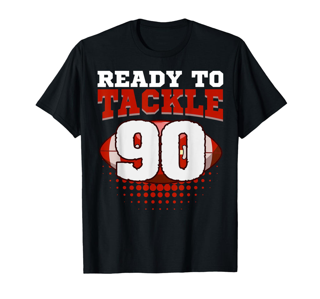 Football 90Th Birthday Player Tackle T-Shirt - Novelty Apparel for Adults