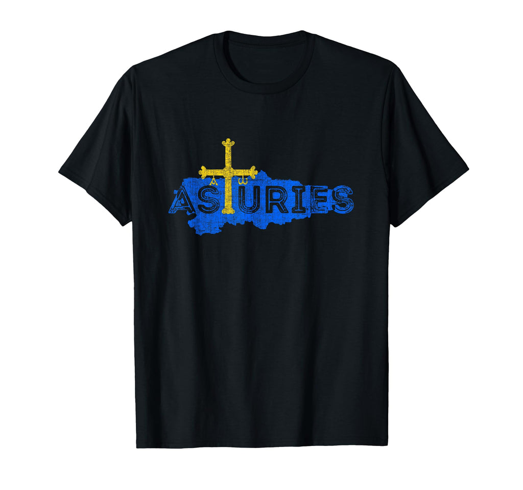 Asturian Map And Flag Distressed T-Shirt - Fun Novelty Design Unisex