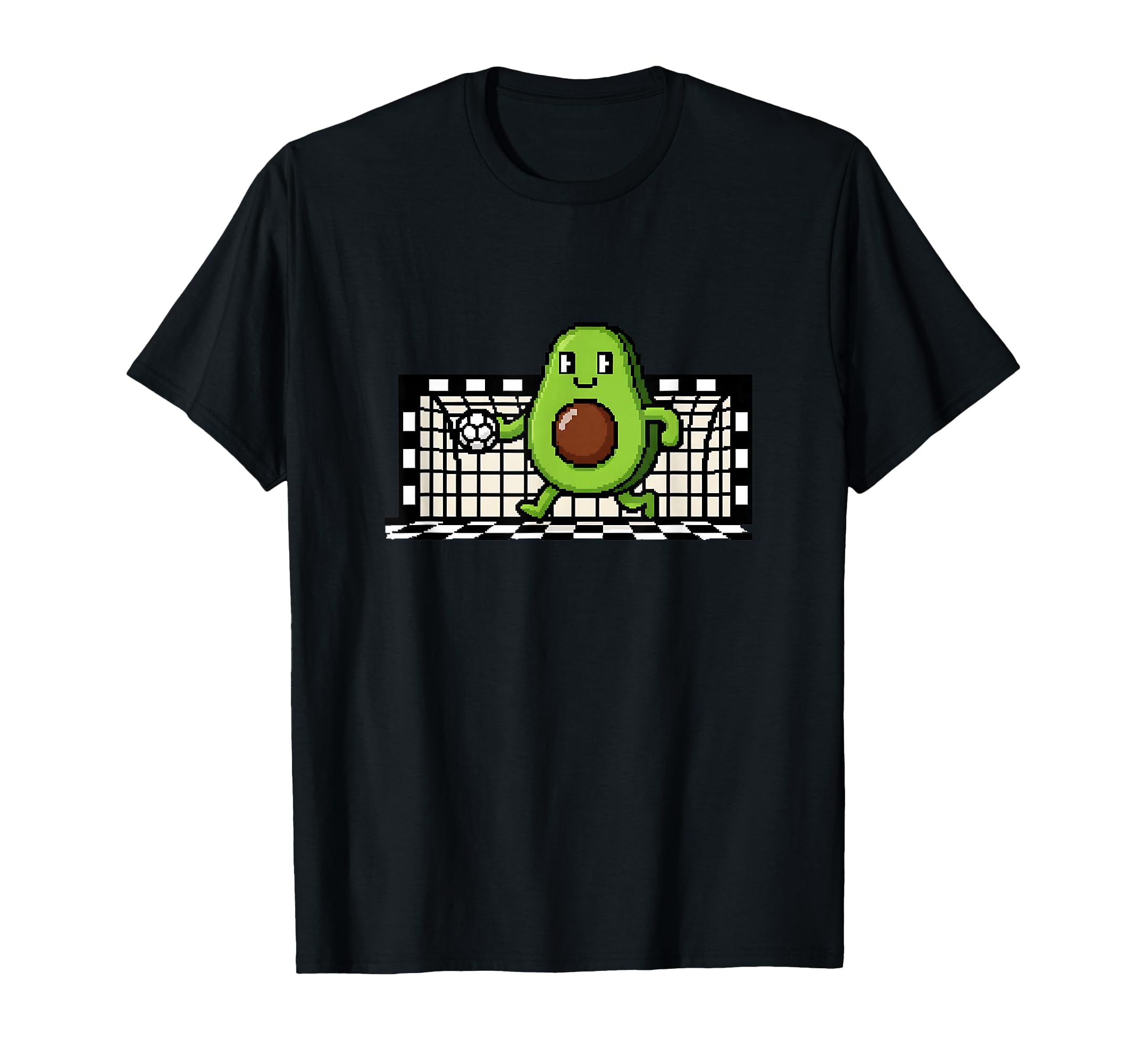 Kawaii Avocado Soccer Goalie Pixel T-Shirt - Minimalist Print for Adults