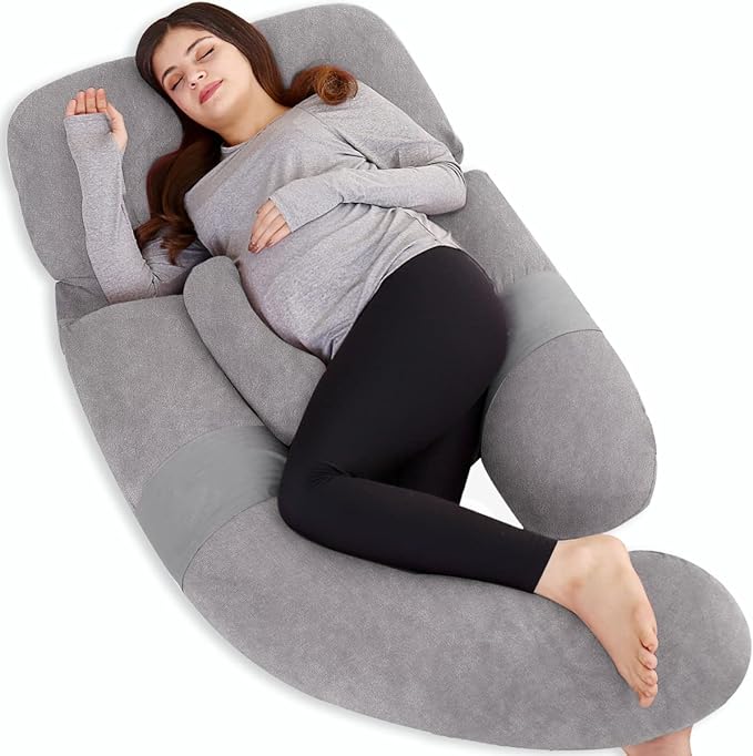 AS AWESLINGDetachable Maternity Pillow for Pregnant Women | 60in Pregnancy Pillows for Sleeping | Extra Large Full Body Pillow for Pregnancy with Crystal Velvet Cover(Dark Gray)