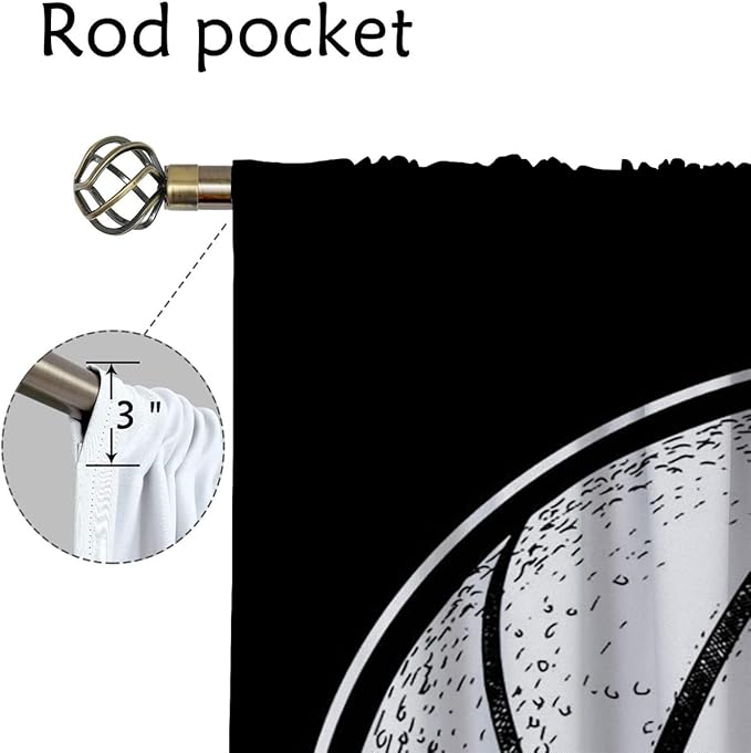 Basketball Blackout Curtains for Boy Girl Room Darkening Decor,Sport Theme and White Motto Dark Background Bedroom Living Room Home Rod Pocket Thermal Insulated Window Curtain/Drapes Panel,42x63 Inch…