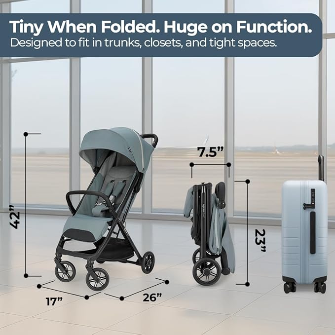 Inglesina Quid³ Stroller, Galaxy Gray - Compact Reclining Travel Stroller for Baby & Toddler 0-55 lbs, One Hand fold, Car seat Compatible, Airplane Overhead, Lightweight, Foldable, XL UPF 50+ Canopy