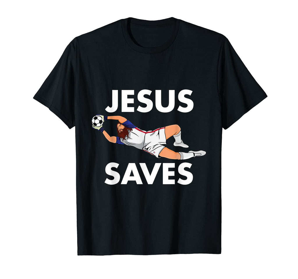 Jesus Saves Tees Funny Soccer Tees T-Shirt - Minimalist Print for Adults