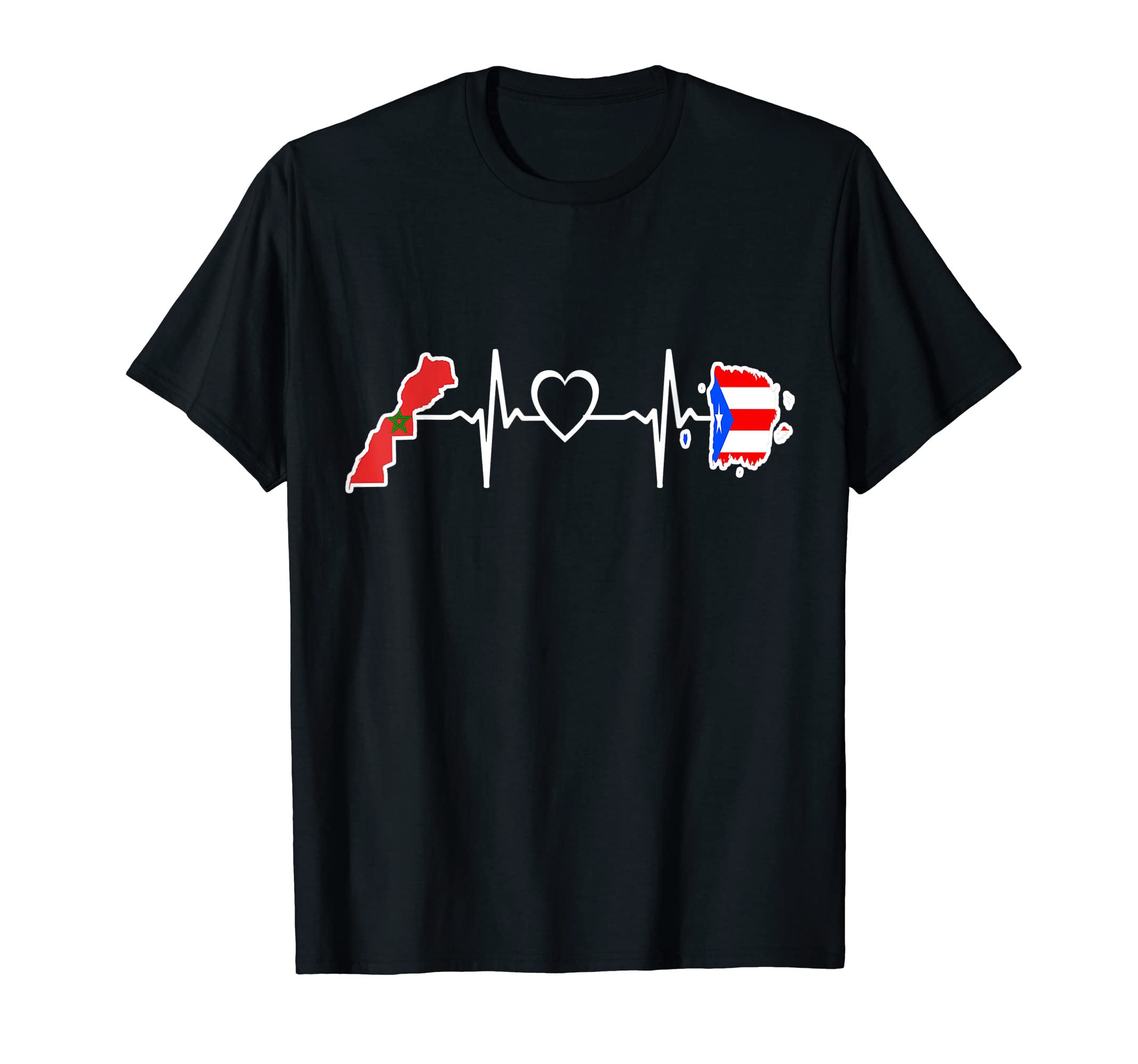 Morocco Peurto Rico Heartbeat Moroccan T-Shirt - Fun Novelty Design Unisex