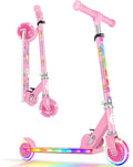 BELEEV V2 Scooters for Kids with Light-Up Wheels & Stem & Deck, 2 Wheel Folding Scooter for Girls Boys, 3 Adjustable Height, Non-Slip Pattern Deck, Lightweight Kick Scooter for Children Ages 3-12