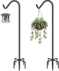 Garbuildman 76 Inch Tall Shepherd Hooks with 5-Forked Base, Adjustable Heavy Duty Bird Feeder Pole Stand Hanger for Outdoor, Shiny Black, 2 Pack