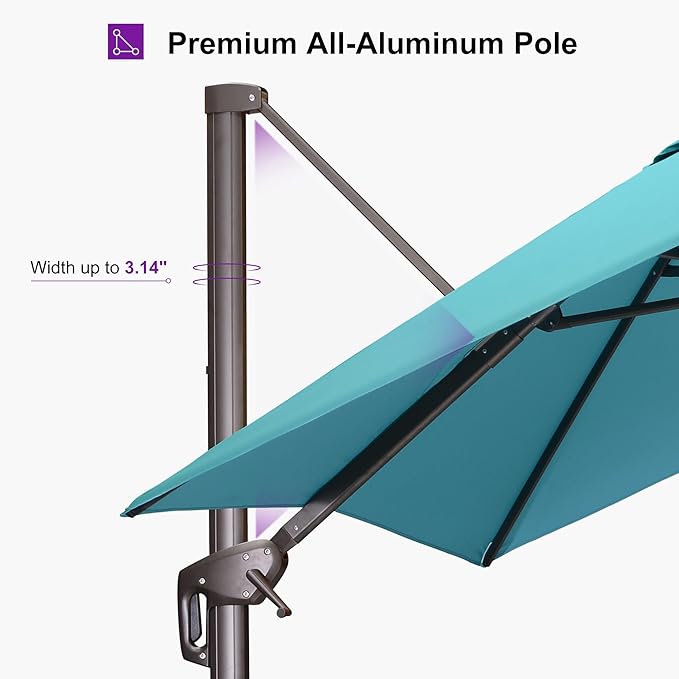PURPLE LEAF 10 Feet Patio Cantilever Umbrella Square Outdoor Umbrella with 360° Rotation and Aluminum Offset Hanging for Garden Backyard Pool, Turquoise