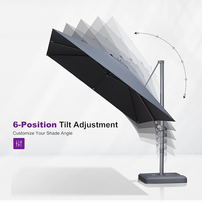 PURPLE LEAF 9 FT Cantilever Patio Umbrella Outdoor Aluminum Offset Square Umbrella with 3 Years Fade Resistance Recycled Fabric and 360-degree Rotation for Deck Pool Garden,Ocean Slate