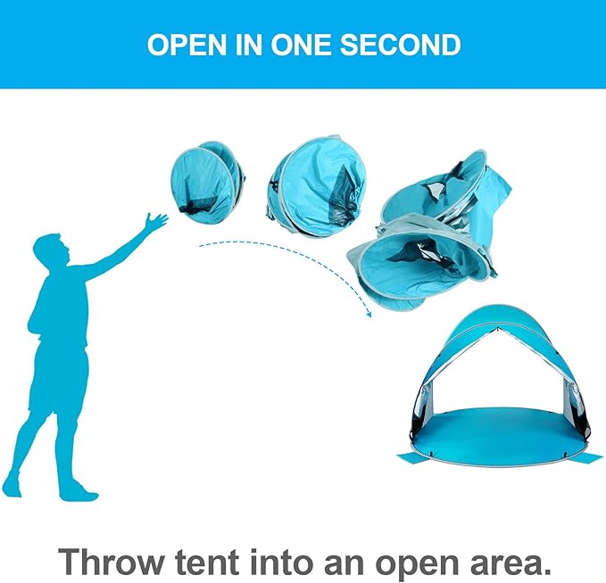 WolfWise UPF 50+ Easy Pop Up 3 Person Beach Tent Sport Umbrella Instant Sun Shelter Tent Sun Shade Canopy