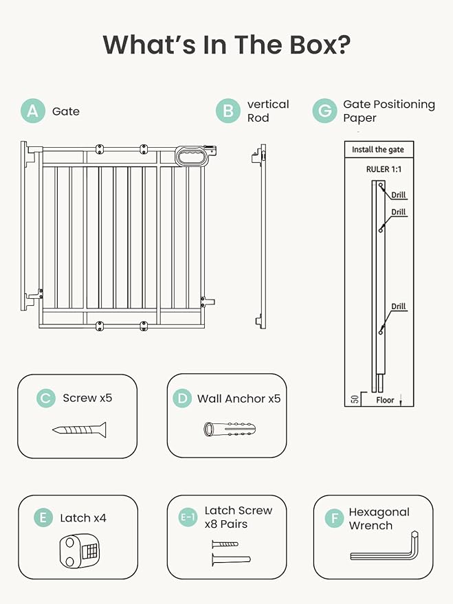 Mom's Choice GROWNSY Baby Gate No Bottom Bar, Adjustable Width 26” to 36” for Child and Pet, Dog Gate with Auto-Close & One-Hand Operation, Screw-in Installation for Doorways and Indoor Use