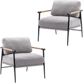 Mid-Century Accent Chair Set of 2, Soft Armchair Chenille Fabric Lounge Chair with Black Metal Legs, Upholstered Leisure Chair for Living Room Bedroom Reception Room, Grey