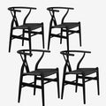 Wishbone Chair Natural Solid Wood Dining Chair/Hans Vegner Y Chair Rattan and Wood Accent Armrest Chairs Set of 4 (Ash Wood - Black)