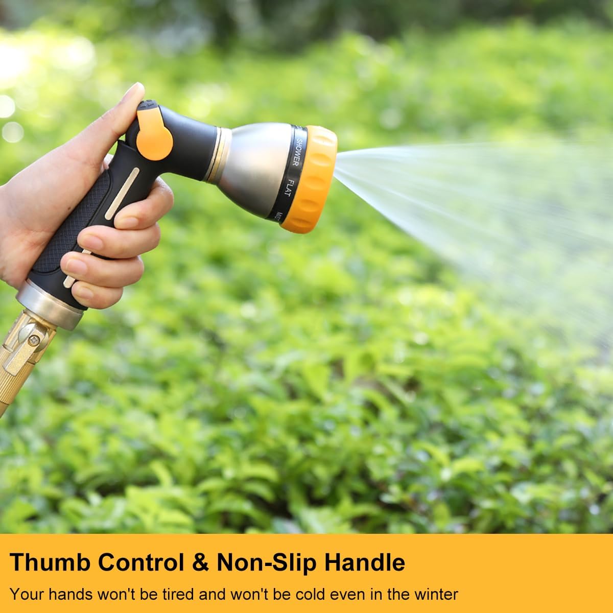 FANHAO Garden Hose Nozzle, 100% Heavy Duty Metal Spray Nozzle with Thumb Control, High Pressure Water Nozzle with 8 Adjustable Spray Patterns for Watering Plants, Washing Cars and Showering Pets