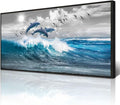 Wapluam Large Wall Art For Living Room Wall Decorations For Bedroom Blue Waves Of The Sea Wall Pictures Artwork Modern Office Dolphins Canvas Print Wall Paintings Black Framed Home Decor Poster