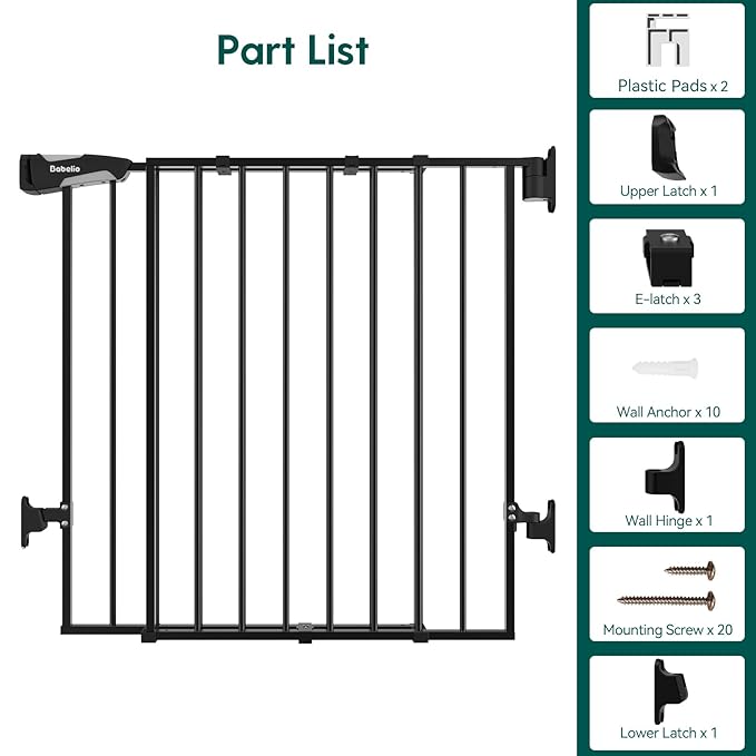 Babelio 34" Extra Tall Baby/Dog Gate with No Threshold Design Walk Thru Door, 26-43" Auto Close Safety Gate for Babies, Elders and Pets, Fits Doorways, Stairs, and Entryways, Black