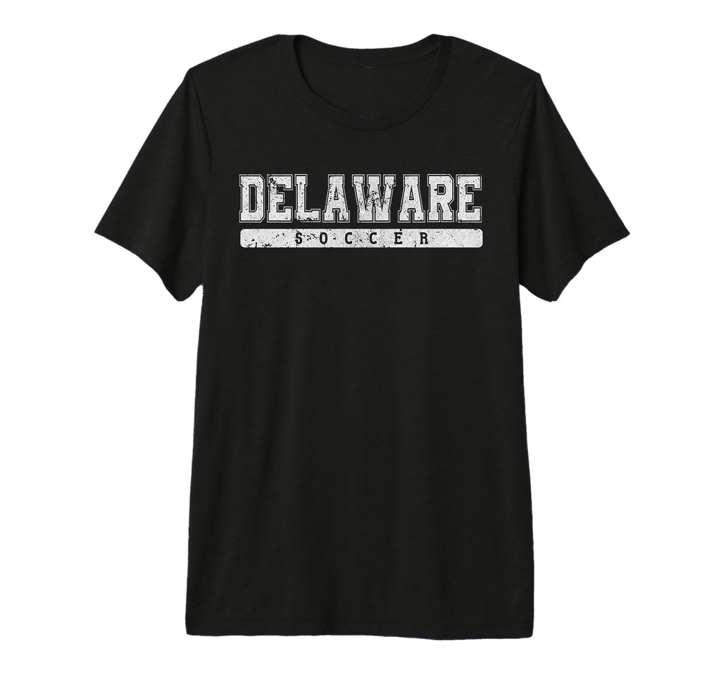 Delaware Soccer White Text Tri T-Shirt - Fun Novelty Design for Adults
