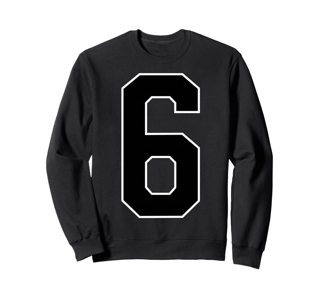 Black Sports Team Number 6 Fan Sweatshirt - Casual Everyday Wear for Adults