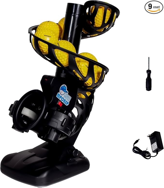 Upgraded Electronic Baseball Pitching Machine for Youth - Adjustable Angles & Speeds,AC Powered & Battery Powered， 8 Practice Balls Included - Ideal for Beginner Batting & Fielding Training