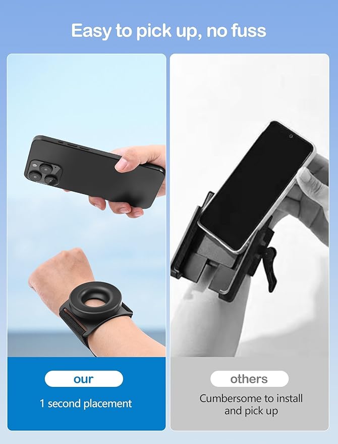 TOPGO Running Phone Holder for iPhone [360° Rotatable & Upgrade Anti-Drop] Magnetic Wrist Phone Holder, Magsafe Armband Compatible with iPhone 17 Pro and Android - Black