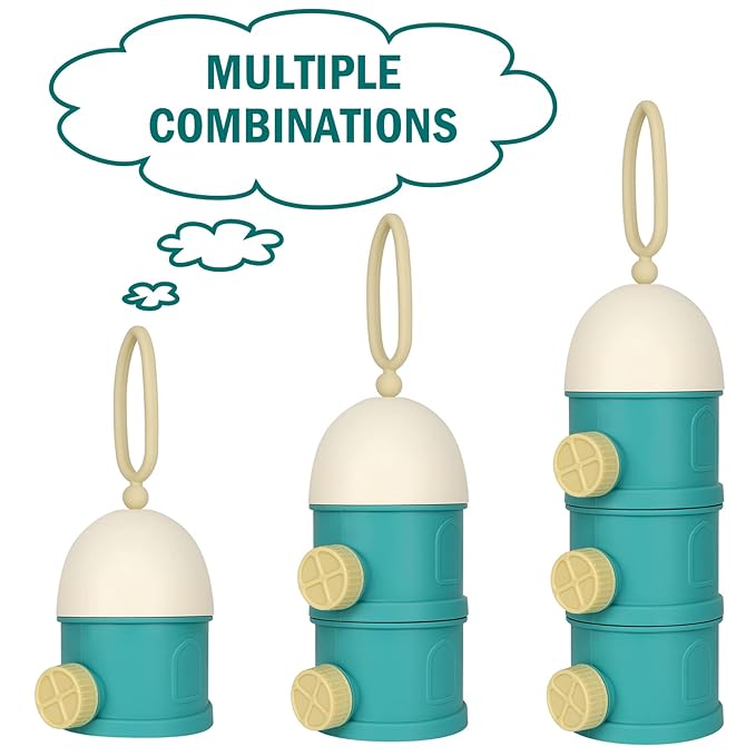 Accmor Formula Dispenser On The Go, 3 Layers Stackable Formula Container to Go, Non-Spill Portable Milk Powder Baby & Kids Snack Container, Green