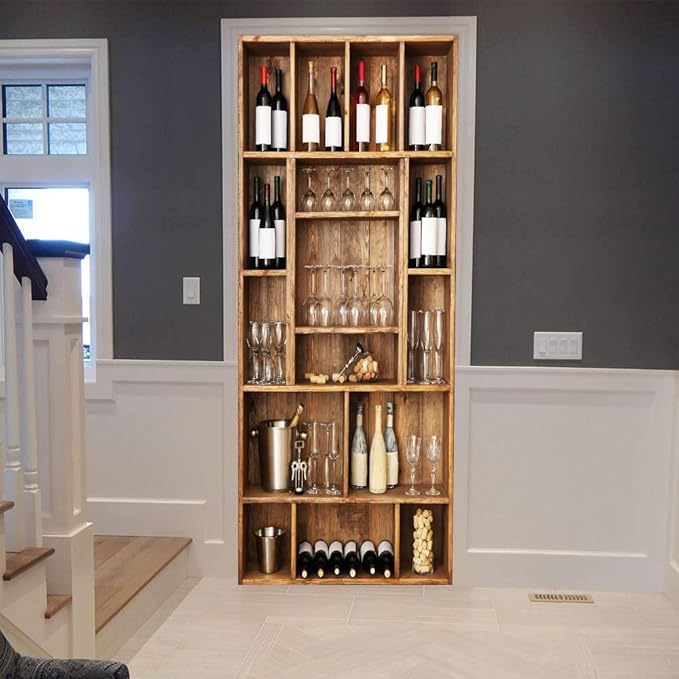 3D Door Wallpaper Self-Adhesive Door Sticker - Wine Cabinet - Door Film Poster Premium PVC Waterproof Wall Sticker for Bedroom Living Room Door Decoration Wallpaper 86 x 200 cm