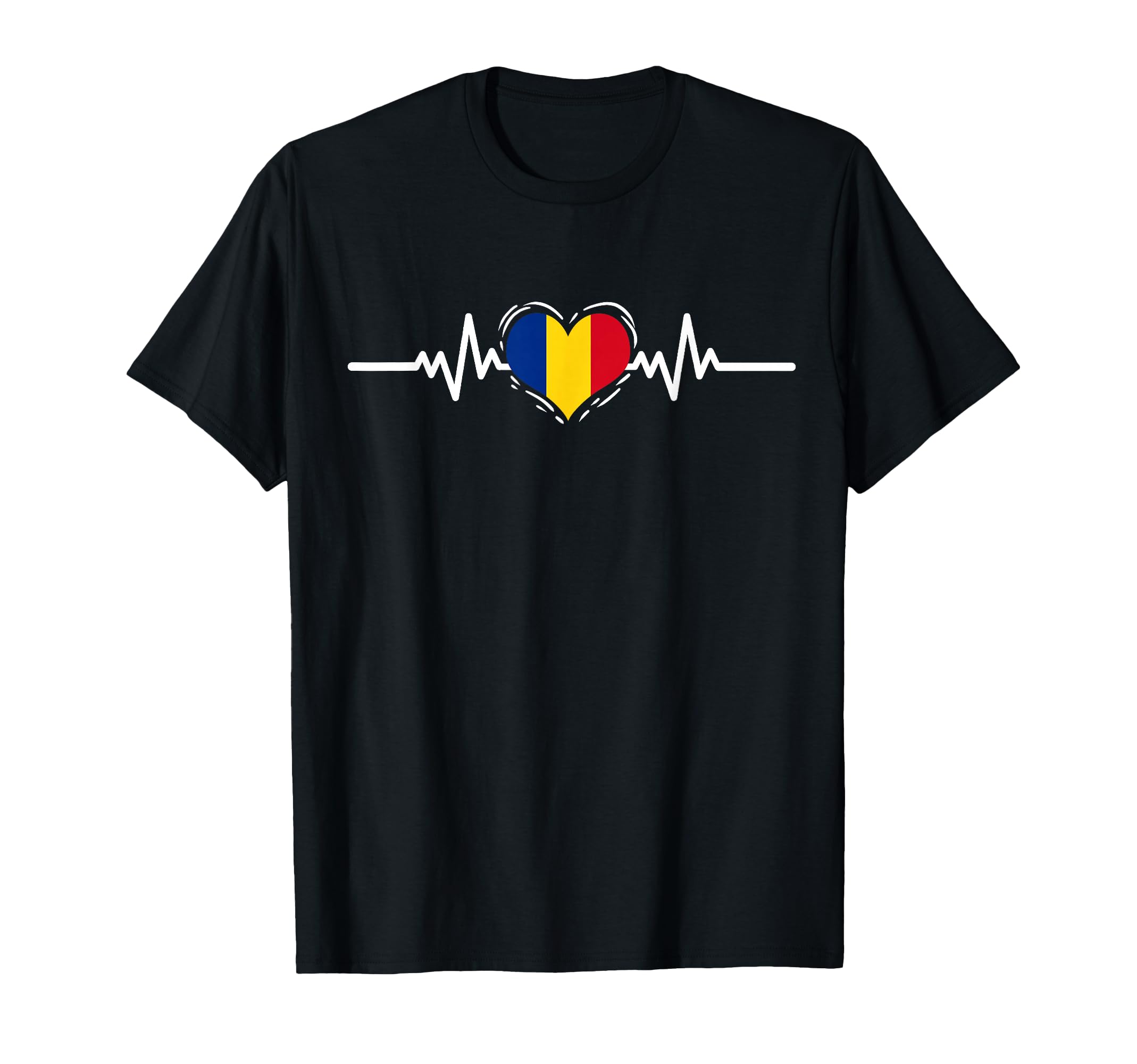 Romania Flag Heartbeat Romanian Roots T-Shirt - Trendy Graphic for Adults