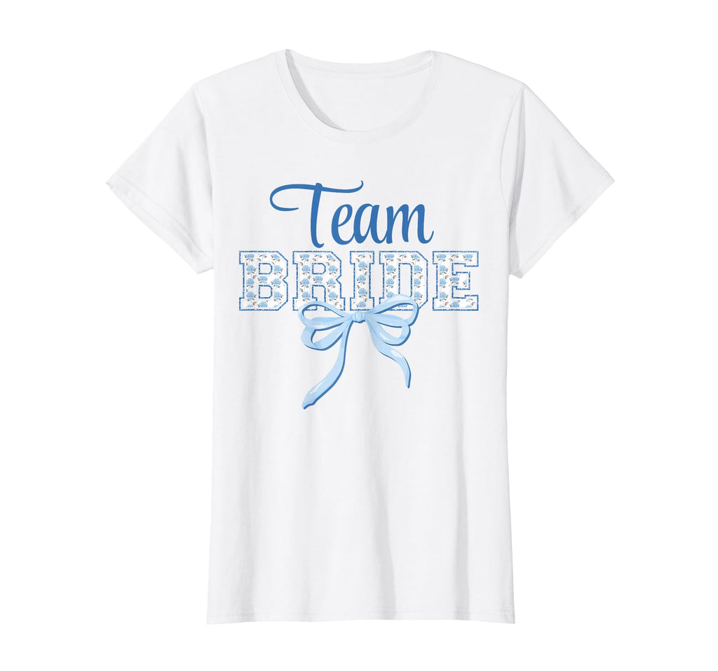 Team Bride Blue Bow Coquette Floral T-Shirt - Minimalist Print Men Women