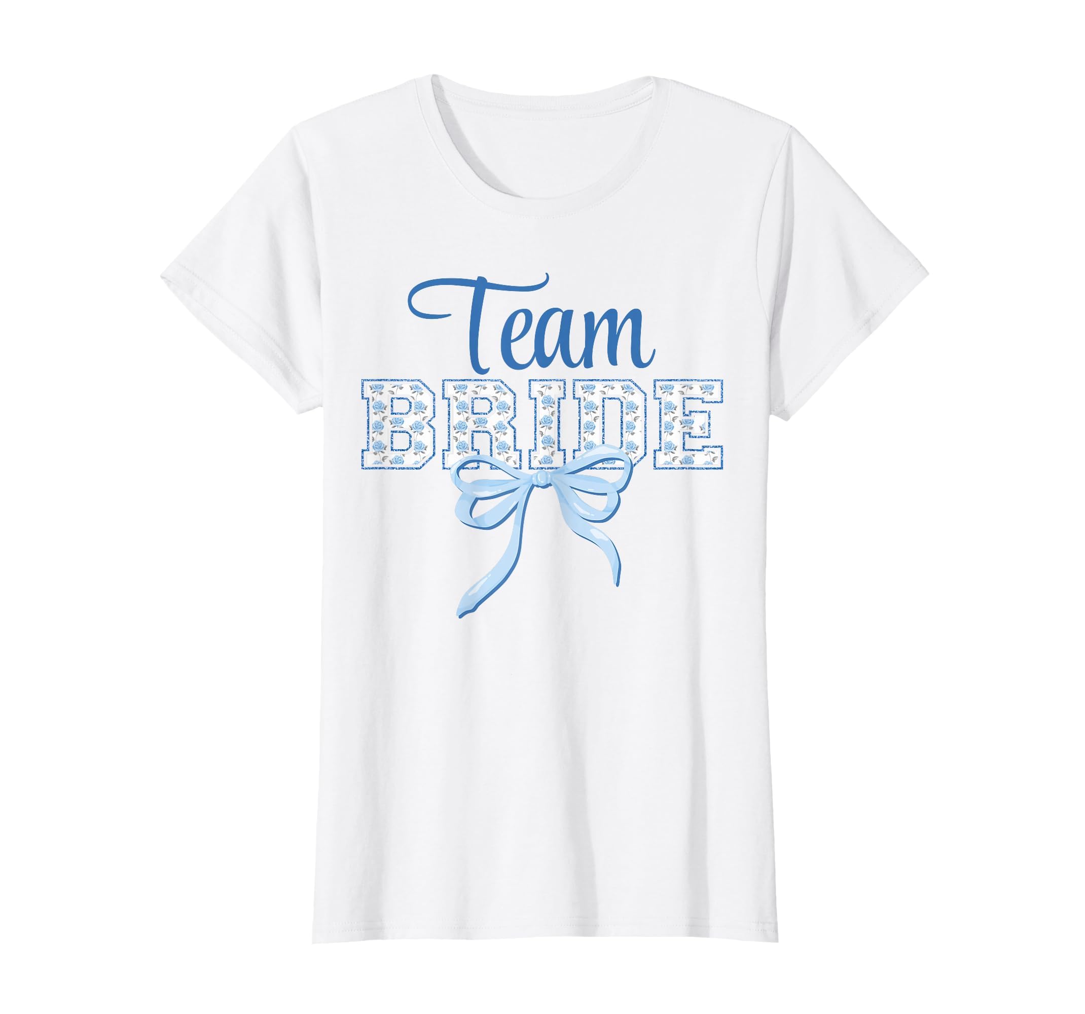 Team Bride Blue Bow Coquette Floral T-Shirt - Custom Art Print Men Women