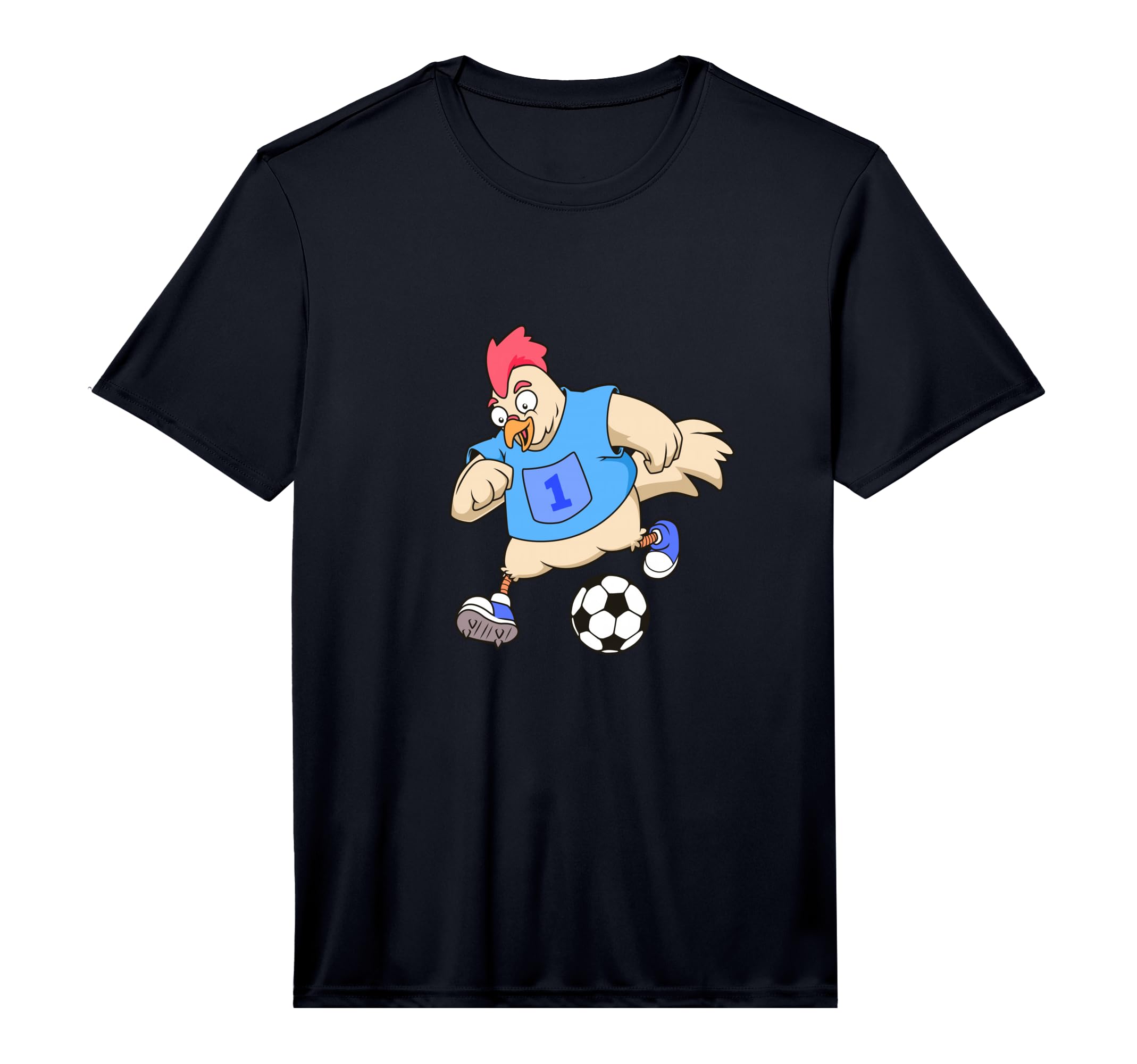 Cartoon Chicken Playing Soccer T-Shirt - Casual Everyday Wear Unisex