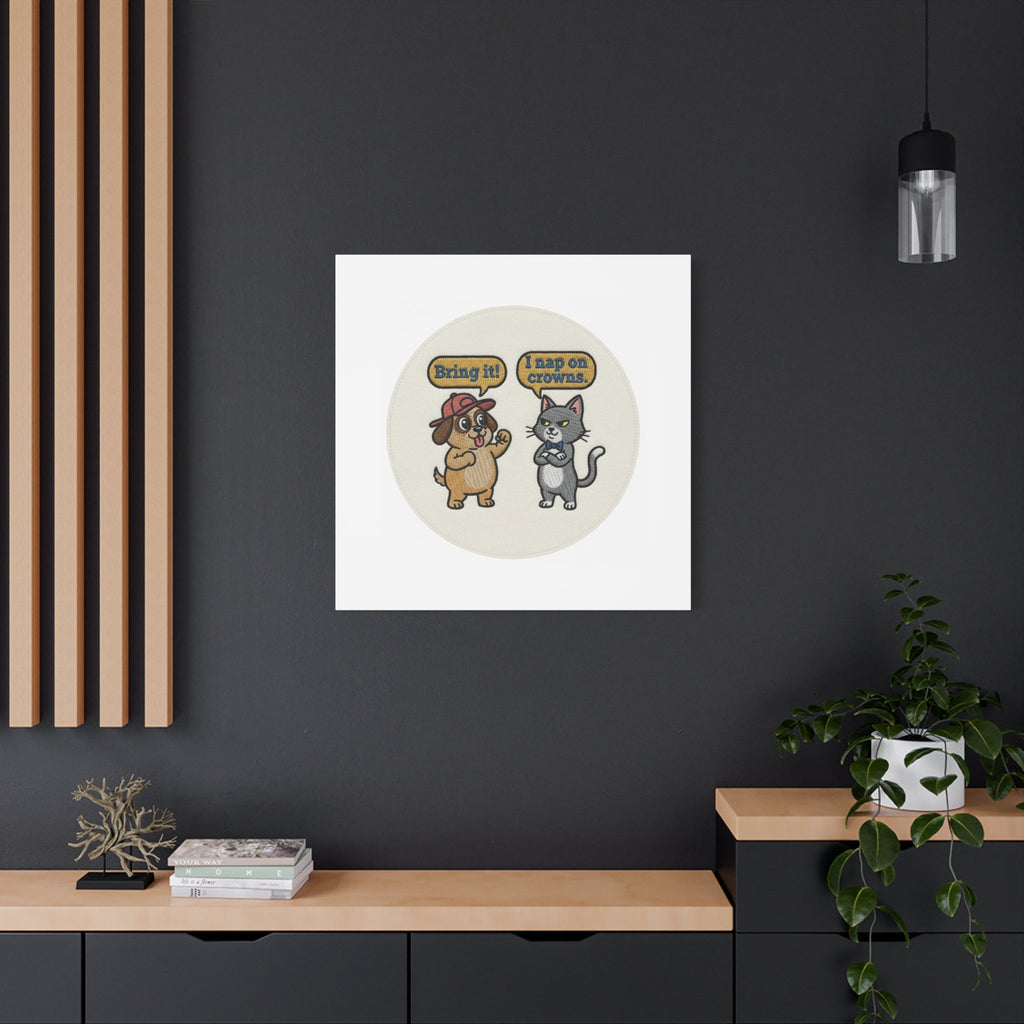 Funny Cat vs Dog Canvas | Pet Rivalry Wall Art