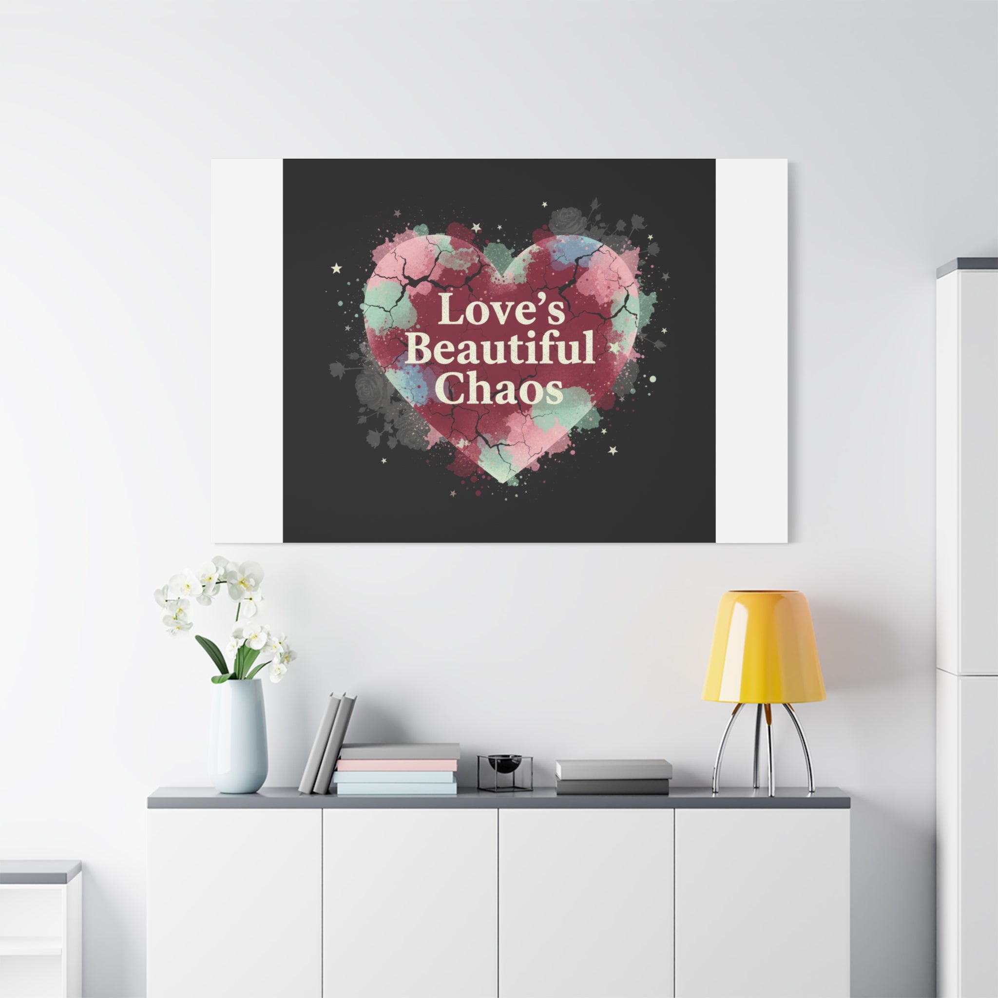 Love's Beautiful Chaos Canvas Print | Soft Grunge Hearts, Distressed Heart Art