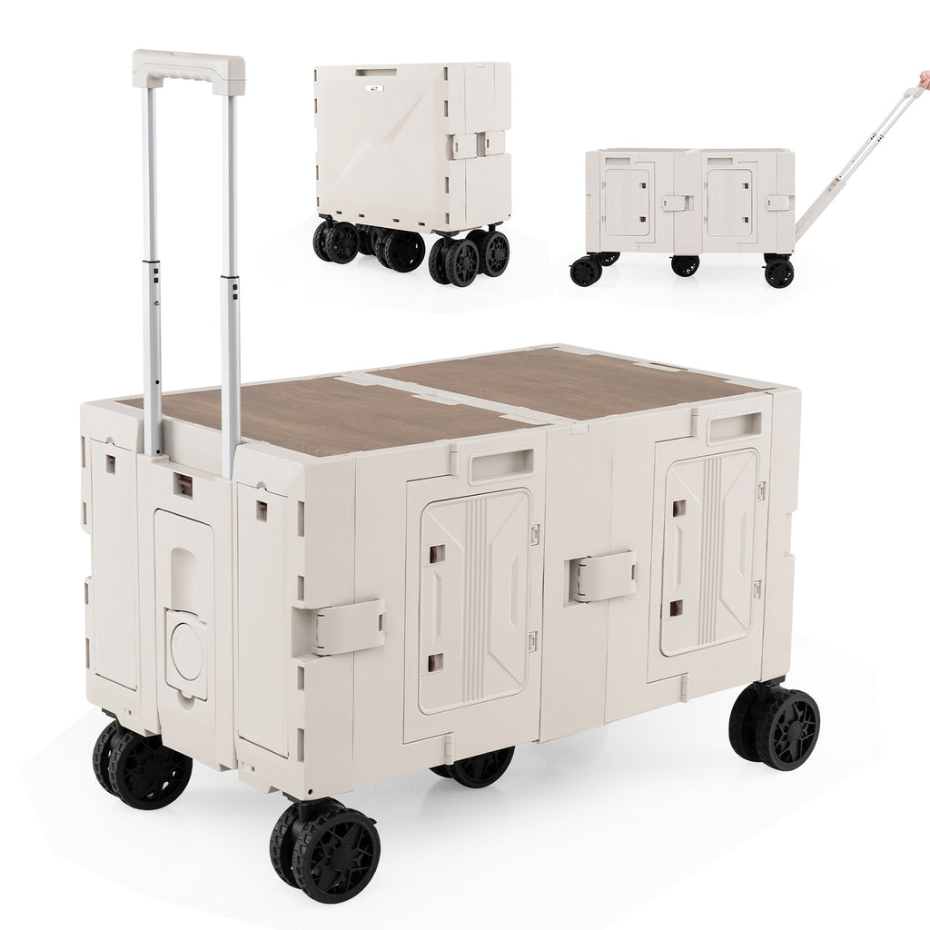 Large Foldable Utility Cart with 2-Tier Storage Crates and Telescoping Handle