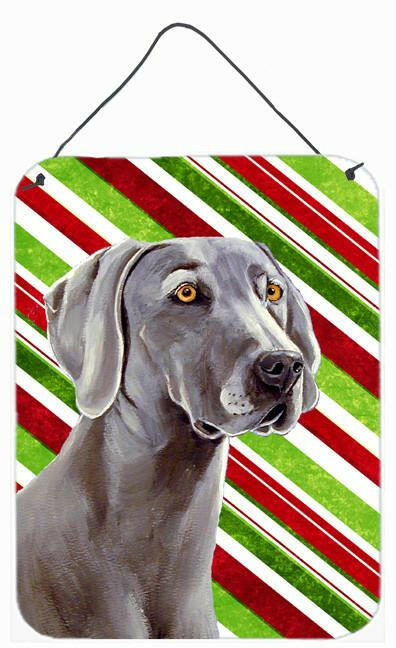 Weimaraner Candy Cane Holiday Christmas Wall or Door Hanging Prints Aluminum Metal Sign Kitchen Wall Bar Bathroom Plaque Home Decor Front Door Plaque, 12x16, Multicolor