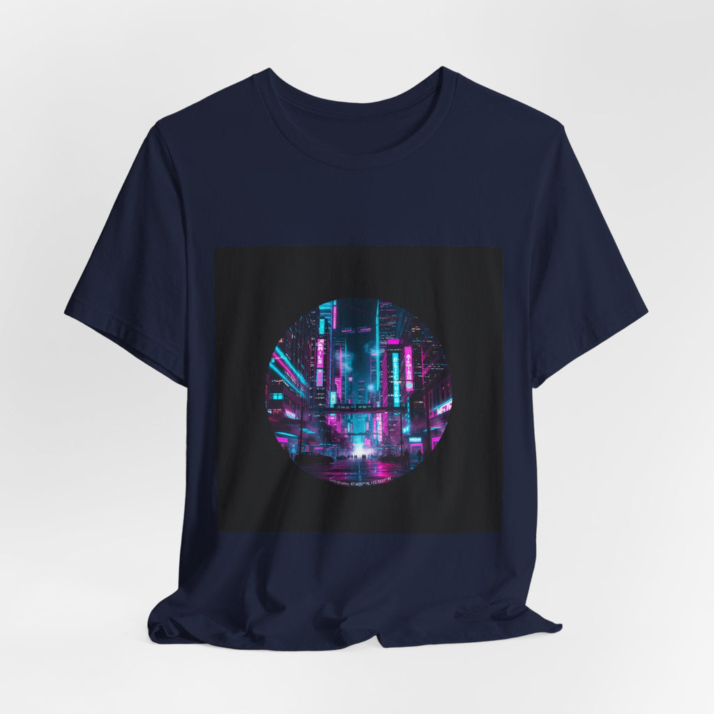 Neon Cyberpunk Skyline Tee | synthwave skyline, future city art