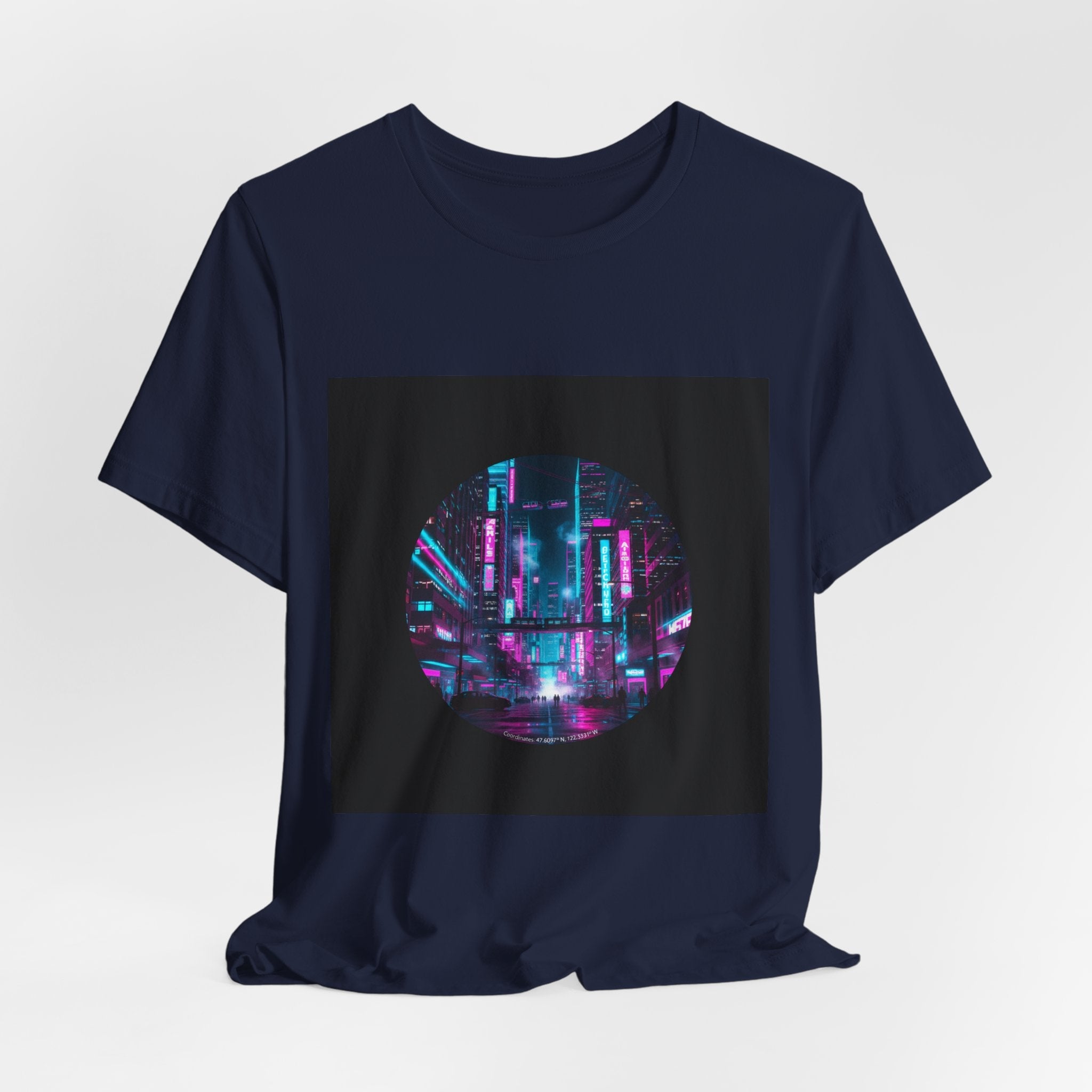 Neon Cyberpunk Skyline Tee | synthwave skyline, future city art