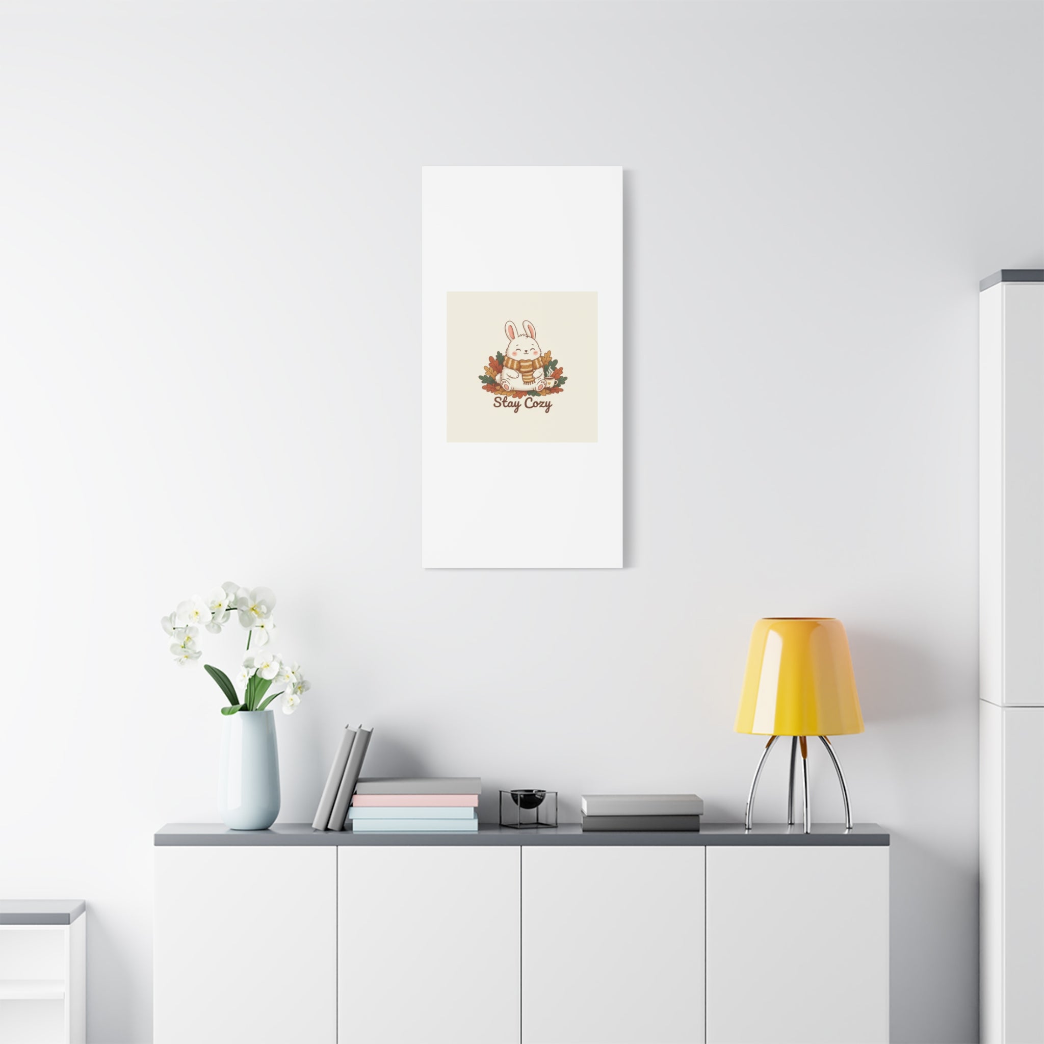 Cozy Bunny Illustration Canvas | Cute Critter Winter Forest Art