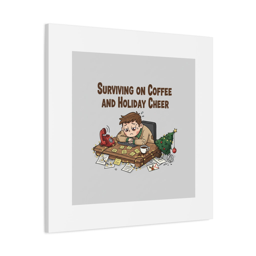 Surviving on Coffee and Holiday Cheer Canvas | Holiday Burnout, Festive But Tired