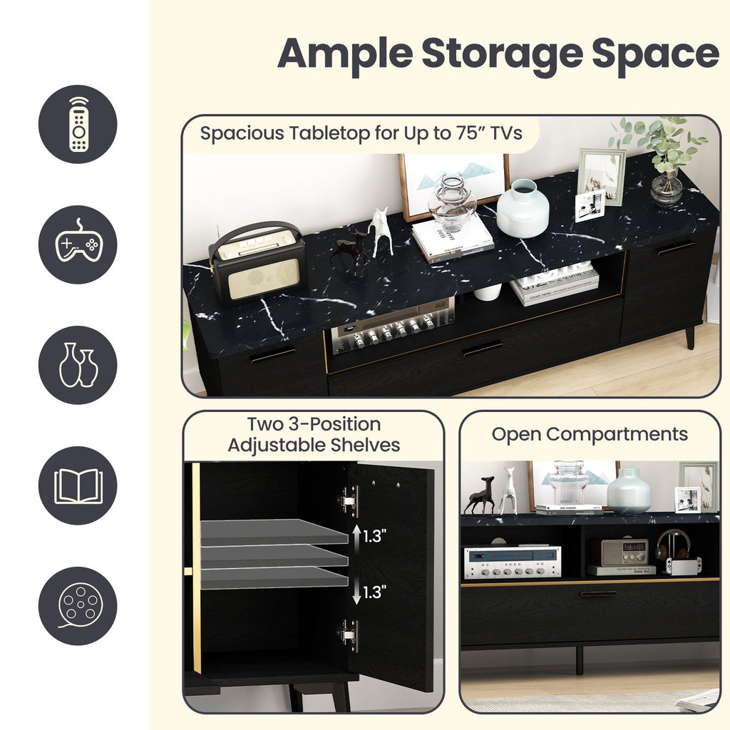 63 Inch TV Stand with Flip Door Cabinet for TVs up to 75 Inch-Black