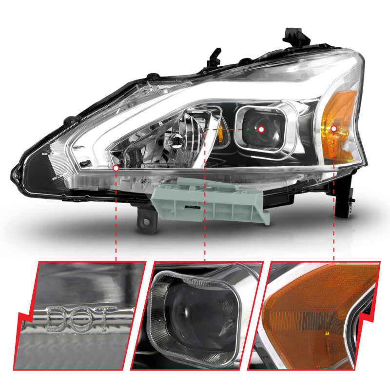 ANZO 13-15 Nissan Altima (w/o Factory HID Bulbs) Projector Headlights - w/ Light Bar Chrome Housing 121570